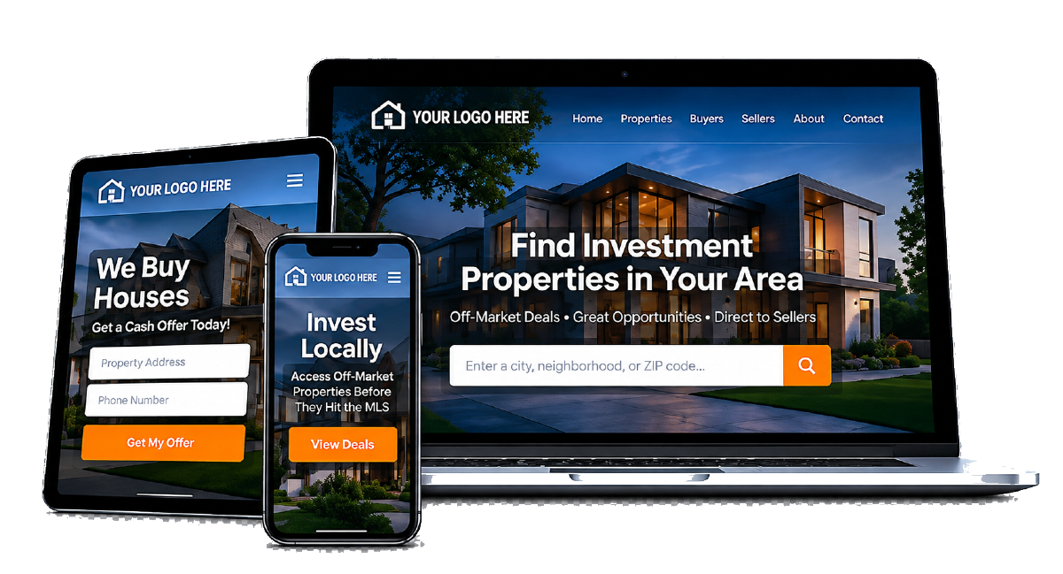 Private label real estate website shown on laptop, tablet and phone